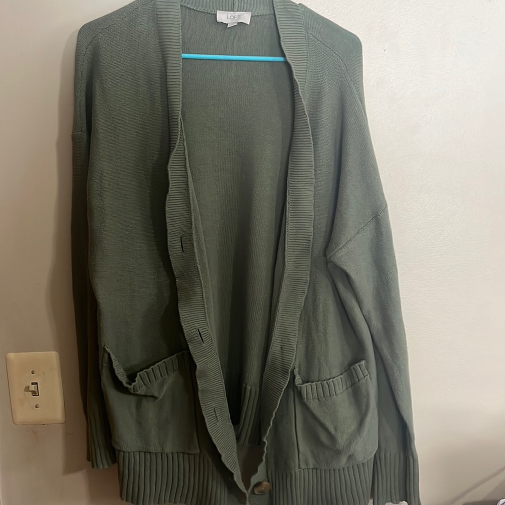 Loft Sweater Womans XL Cardigan Sage Green Long Sleeve Button